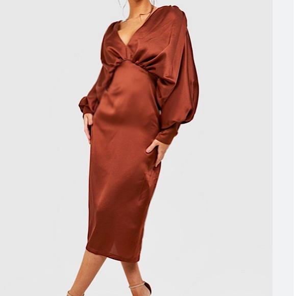 Boohoo Blouson Copper Satin Dress - Picture 2 of 10